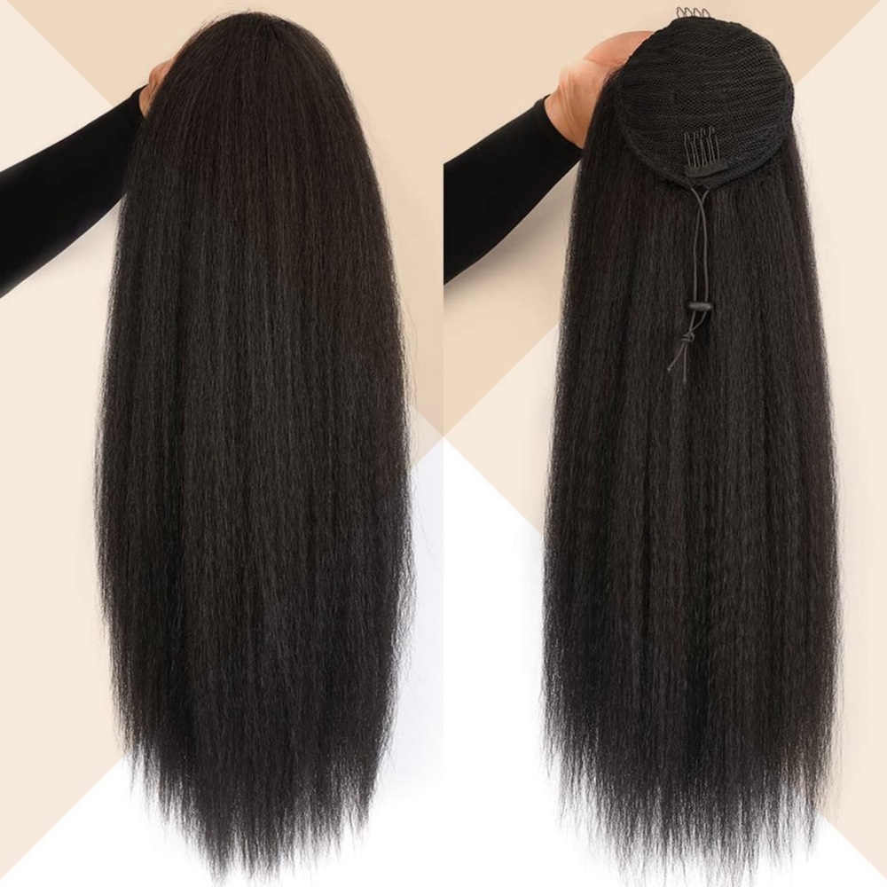 Long Straight Drawstring Ponytail, 24 Inch Synthetic - Picture 2 of 7